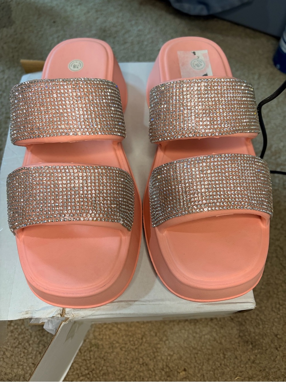 Sparkling Pink Double-Strap Slide Sandals